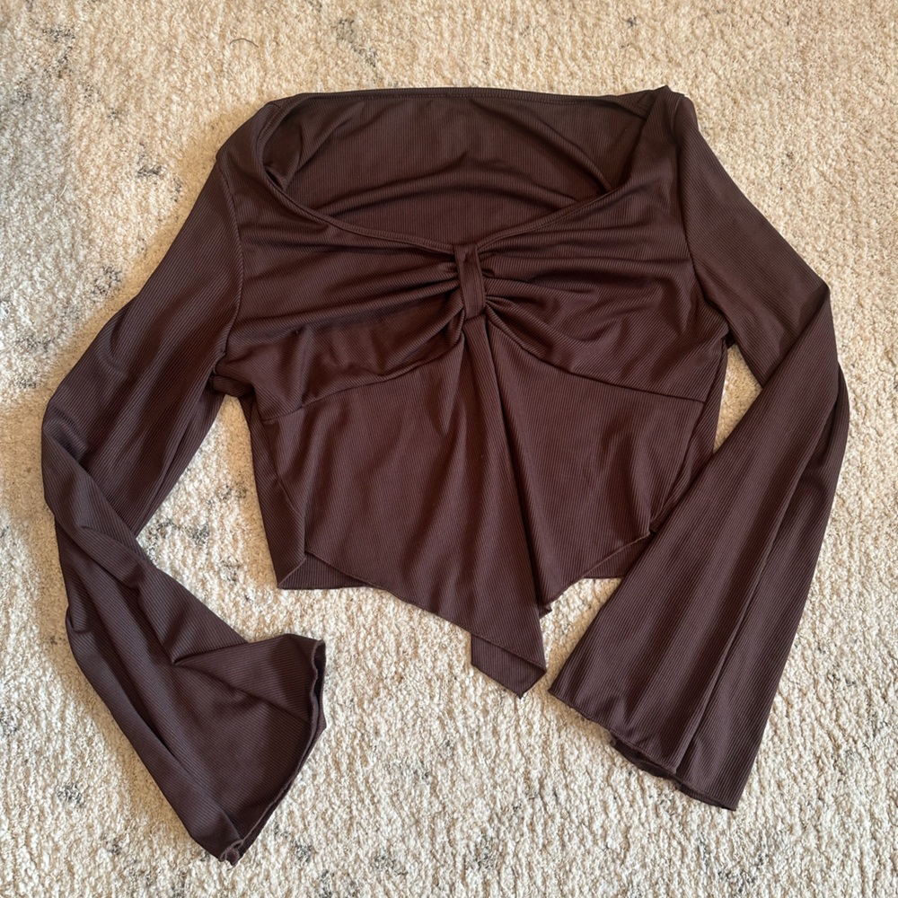 SHEIN Chocolate Ribbed Long Sleeve Top